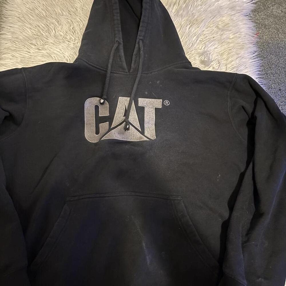 Gray caterpillar hoodie with silver ‘cat’ embroidery